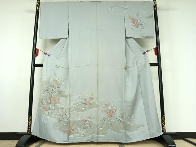 平和屋着物▽訪問着 単衣 風景花文 正絹 逸品 AABE5199jh