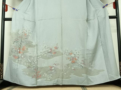 平和屋着物▽訪問着 単衣 風景花文 正絹 逸品 AABE5199jh