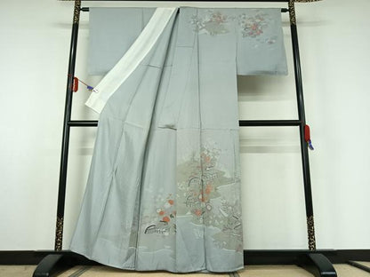 平和屋着物▽訪問着 単衣 風景花文 正絹 逸品 AABE5199jh