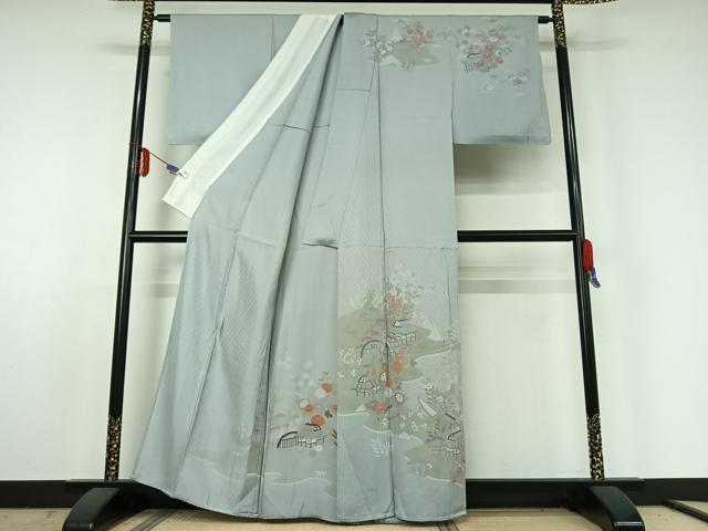 平和屋着物▽訪問着 単衣 風景花文 正絹 逸品 AABE5199jh