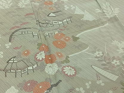 平和屋着物▽訪問着 単衣 風景花文 正絹 逸品 AABE5199jh