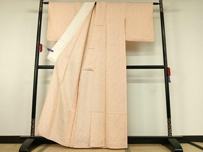 平和屋着物▽上質な色無地 単衣 草花地紋 薄桜色 正絹 逸品 AABE5200jh
