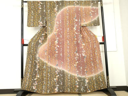平和屋着物●訪問着　枝垂れ花文　暈し染め　金彩　鬼しぼ縮緬　正絹　逸品　AABE5220cs