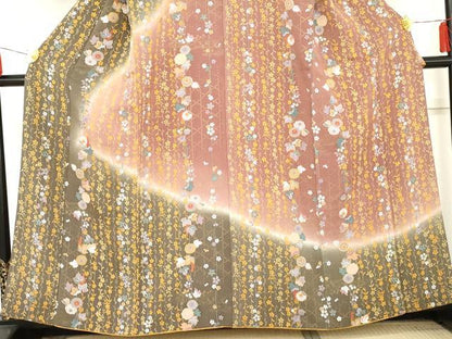 平和屋着物●訪問着　枝垂れ花文　暈し染め　金彩　鬼しぼ縮緬　正絹　逸品　AABE5220cs