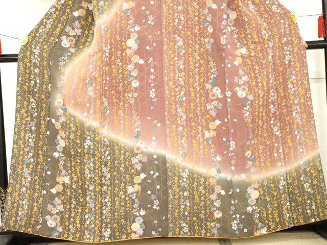 平和屋着物●訪問着　枝垂れ花文　暈し染め　金彩　鬼しぼ縮緬　正絹　逸品　AABE5220cs