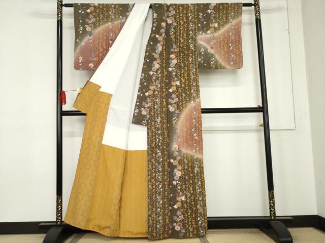 平和屋着物●訪問着　枝垂れ花文　暈し染め　金彩　鬼しぼ縮緬　正絹　逸品　AABE5220cs