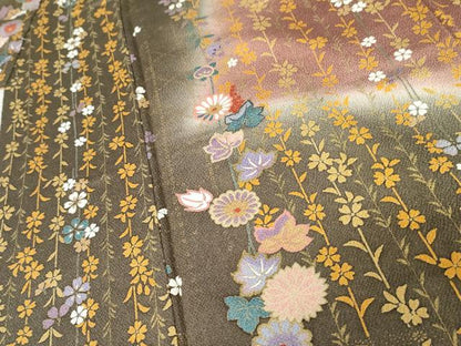 平和屋着物●訪問着　枝垂れ花文　暈し染め　金彩　鬼しぼ縮緬　正絹　逸品　AABE5220cs