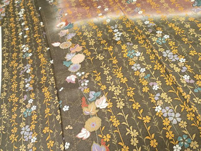 平和屋着物●訪問着　枝垂れ花文　暈し染め　金彩　鬼しぼ縮緬　正絹　逸品　AABE5220cs