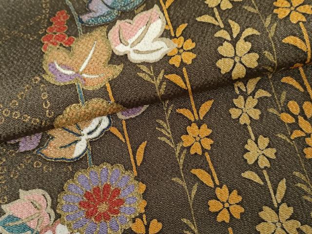 平和屋着物●訪問着　枝垂れ花文　暈し染め　金彩　鬼しぼ縮緬　正絹　逸品　AABE5220cs