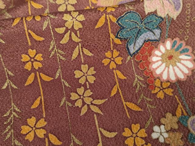 平和屋着物●訪問着　枝垂れ花文　暈し染め　金彩　鬼しぼ縮緬　正絹　逸品　AABE5220cs