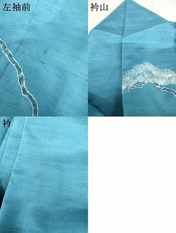 平和屋着物●訪問着　紬地　藍　枝松文　金彩　正絹　逸品　AABE5221cs