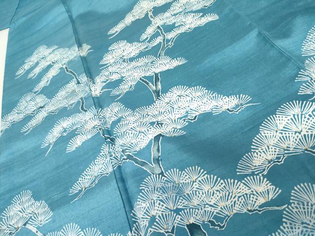 平和屋着物●訪問着　紬地　藍　枝松文　金彩　正絹　逸品　AABE5221cs 平和屋着物○訪問着 紬地 藍 枝松文 金彩 正絹 逸品 AABE5221cs