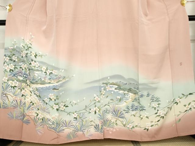 平和屋着物●訪問着　友禅　作家物　浜松風景文　暈し染め　正絹　逸品　AABE5222cs