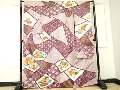 平和屋着物●豪華振袖　駒刺繍　絞り　吉祥花松文　金糸　金彩　正絹　逸品　AABE5232cs