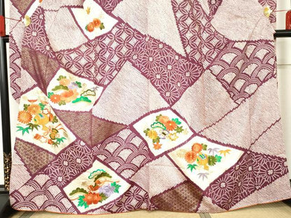 平和屋着物●豪華振袖　駒刺繍　絞り　吉祥花松文　金糸　金彩　正絹　逸品　AABE5232cs