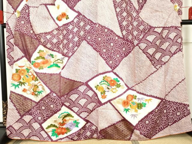 平和屋着物●豪華振袖　駒刺繍　絞り　吉祥花松文　金糸　金彩　正絹　逸品　AABE5232cs