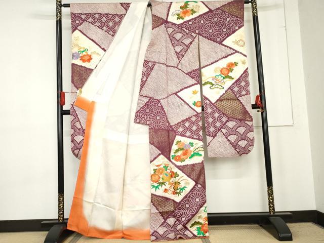 平和屋着物●豪華振袖　駒刺繍　絞り　吉祥花松文　金糸　金彩　正絹　逸品　AABE5232cs