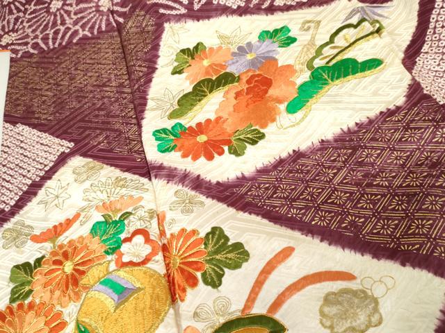 平和屋着物●豪華振袖　駒刺繍　絞り　吉祥花松文　金糸　金彩　正絹　逸品　AABE5232cs