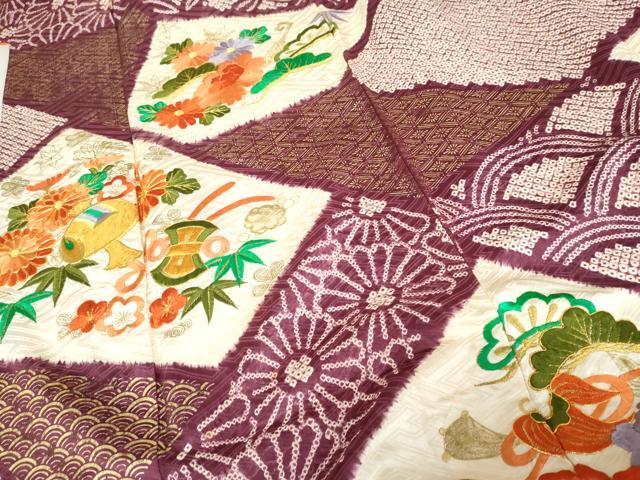 平和屋着物●豪華振袖　駒刺繍　絞り　吉祥花松文　金糸　金彩　正絹　逸品　AABE5232cs