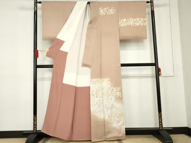 平和屋着物●訪問着 更紗花唐草文 暈し染め 金銀彩 正絹 逸品 AABE5233cs