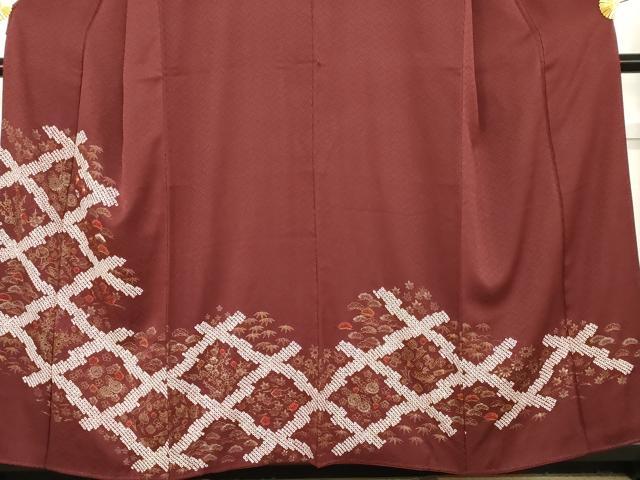 平和屋着物●訪問着　絞り　松皮菱吉祥松竹梅文　金彩　正絹　逸品　AABE5235cs