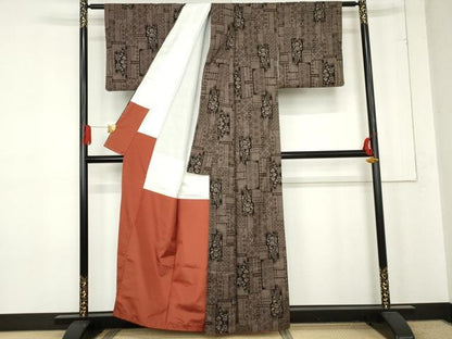 平和屋着物●本場大島紬 一元7マルキ 泥染め 吉祥草花文 正絹 逸品 AABE5236cs