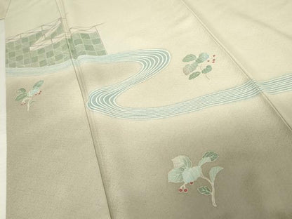 平和屋着物●訪問着　枝葉文　暈し染め　正絹　逸品　AABE5242cs