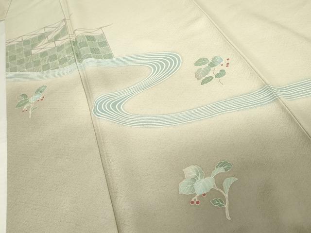 平和屋着物●訪問着　枝葉文　暈し染め　正絹　逸品　AABE5242cs