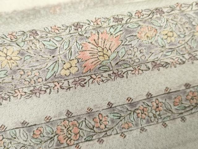 平和屋着物●訪問着　手描き　横段更紗花文　暈し染め　正絹　逸品　AABE5244cs 平和屋着物○訪問着 手描き 横段更紗花文 暈し染め 正絹