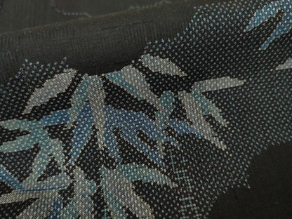 平和屋着物●上質な紬　笹竹文　黒地　正絹　逸品　AABE5252cs