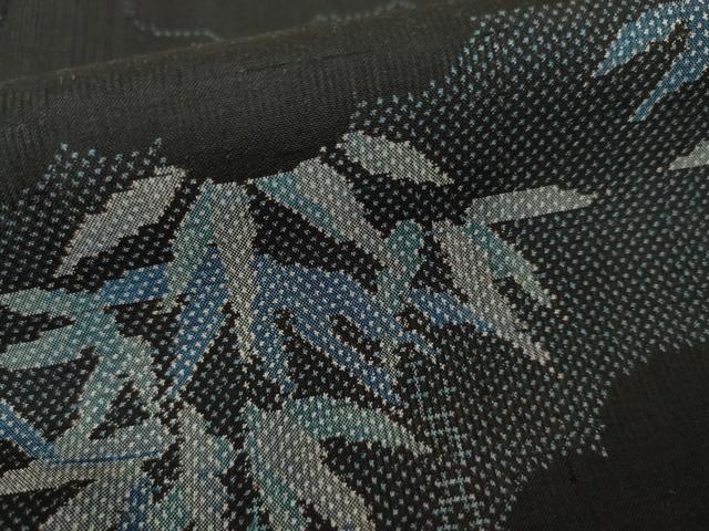 平和屋着物●上質な紬　笹竹文　黒地　正絹　逸品　AABE5252cs