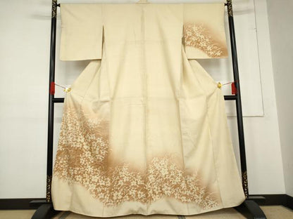 平和屋着物●訪問着　紬地　ろうけつ染め　草花文　正絹　逸品　AABE5253cs