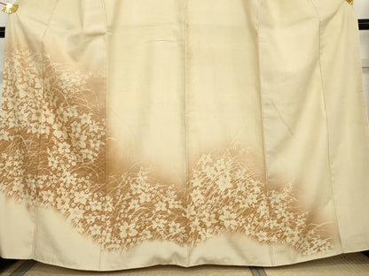 平和屋着物●訪問着　紬地　ろうけつ染め　草花文　正絹　逸品　AABE5253cs