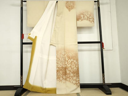 平和屋着物●訪問着　紬地　ろうけつ染め　草花文　正絹　逸品　AABE5253cs