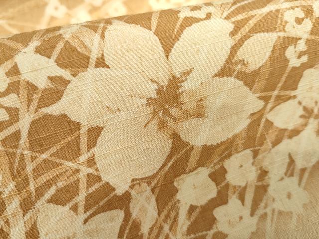 平和屋着物●訪問着　紬地　ろうけつ染め　草花文　正絹　逸品　AABE5253cs