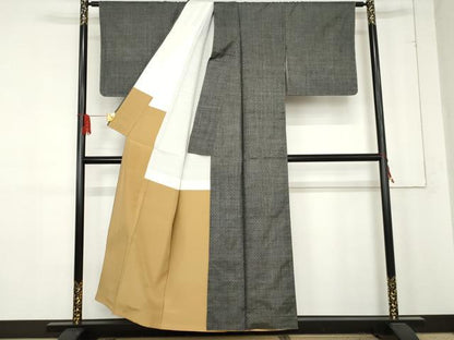 平和屋着物●本場大島紬　一元7マルキ　あられ　黒地　正絹　逸品　AABE5254cs