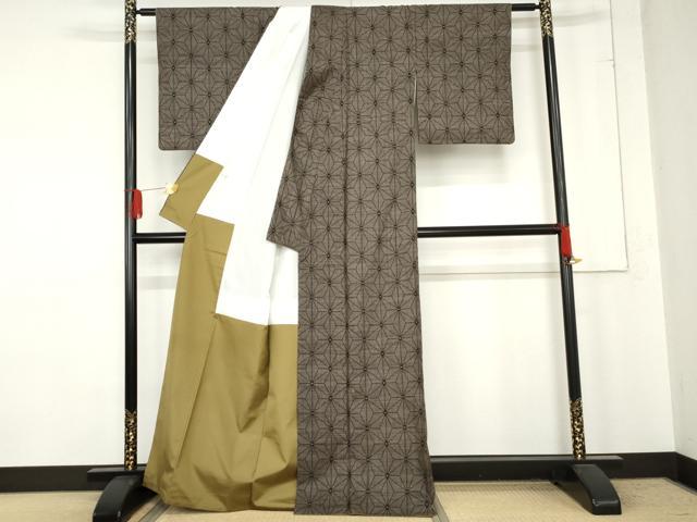 平和屋着物○本場大島紬 一元7マルキ 泥染め 麻の葉文様 正絹 逸品