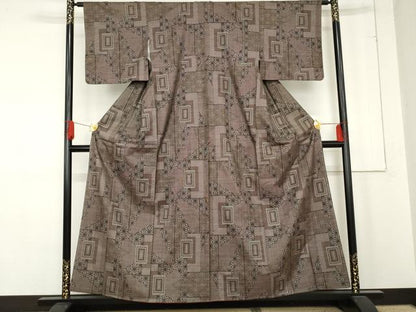 平和屋着物●本場大島紬　一元7マルキ　泥染め　色紙麻の葉文様　正絹　逸品　未使用　AABE5259cs