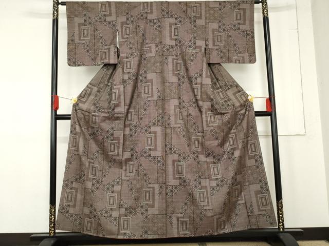 平和屋着物●本場大島紬　一元7マルキ　泥染め　色紙麻の葉文様　正絹　逸品　未使用　AABE5259cs