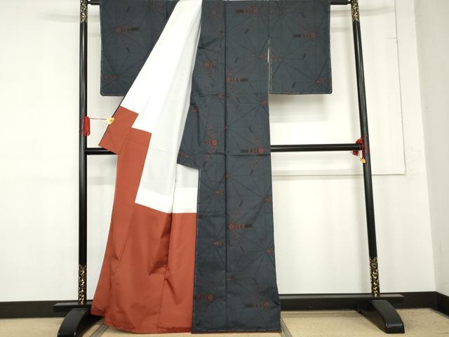 平和屋着物●本場大島紬　一元7マルキ　花麻の葉文様　正絹　逸品　未使用　AABE5263cs