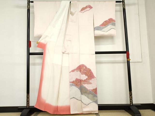 平和屋着物●訪問着　絞り　刺繍　草花文　金彩　正絹　逸品　AABE5266cs