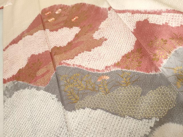 平和屋着物●訪問着　絞り　刺繍　草花文　金彩　正絹　逸品　AABE5266cs