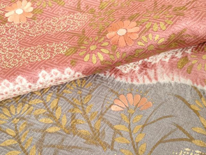 平和屋着物●訪問着　絞り　刺繍　草花文　金彩　正絹　逸品　AABE5266cs