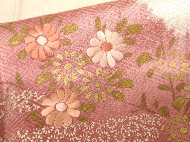 平和屋着物●訪問着　絞り　刺繍　草花文　金彩　正絹　逸品　AABE5266cs