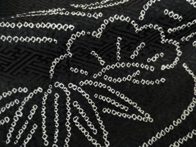 平和屋着物○訪問着 絞り 松竹梅風景文 黒地 正絹 逸品 AABE5276cs