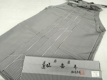 平和屋着物●毘龍　仙臺平 安部吉織物謹製　男性　行灯袴　縞　反端付き　正絹　逸品　未使用　AABE5282cs