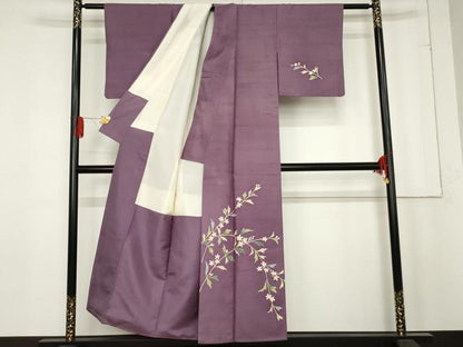 平和屋着物●本加賀友禅作家　成竹登茂男　訪問着　白山紬地　枝花文　正絹　逸品　AABE5296cs