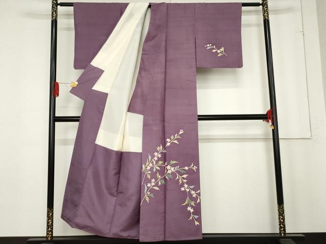 平和屋着物●本加賀友禅作家　成竹登茂男　訪問着　白山紬地　枝花文　正絹　逸品　AABE5296cs