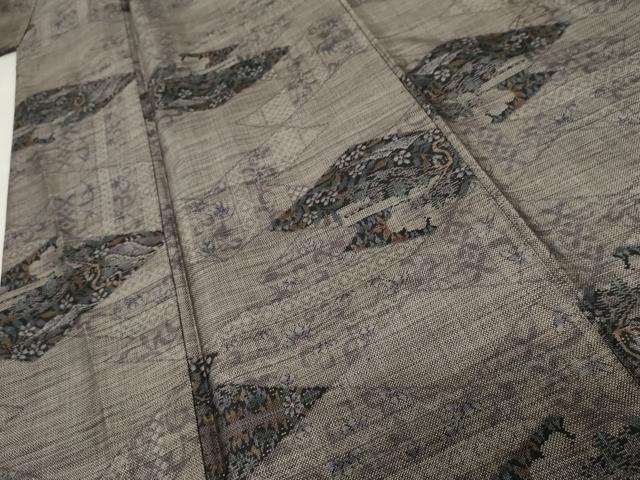 平和屋着物○本場大島紬 カタス9マルキ 泥染め 風景花文 正絹 逸品