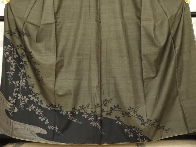 平和屋着物●本場大島紬　訪問着　カタス7マルキ　流水枝葉文　正絹　逸品　未使用　AABE5303cs 平和屋着物○本場大島紬 訪問着 カタス7マルキ 流水枝葉文 正絹 逸品